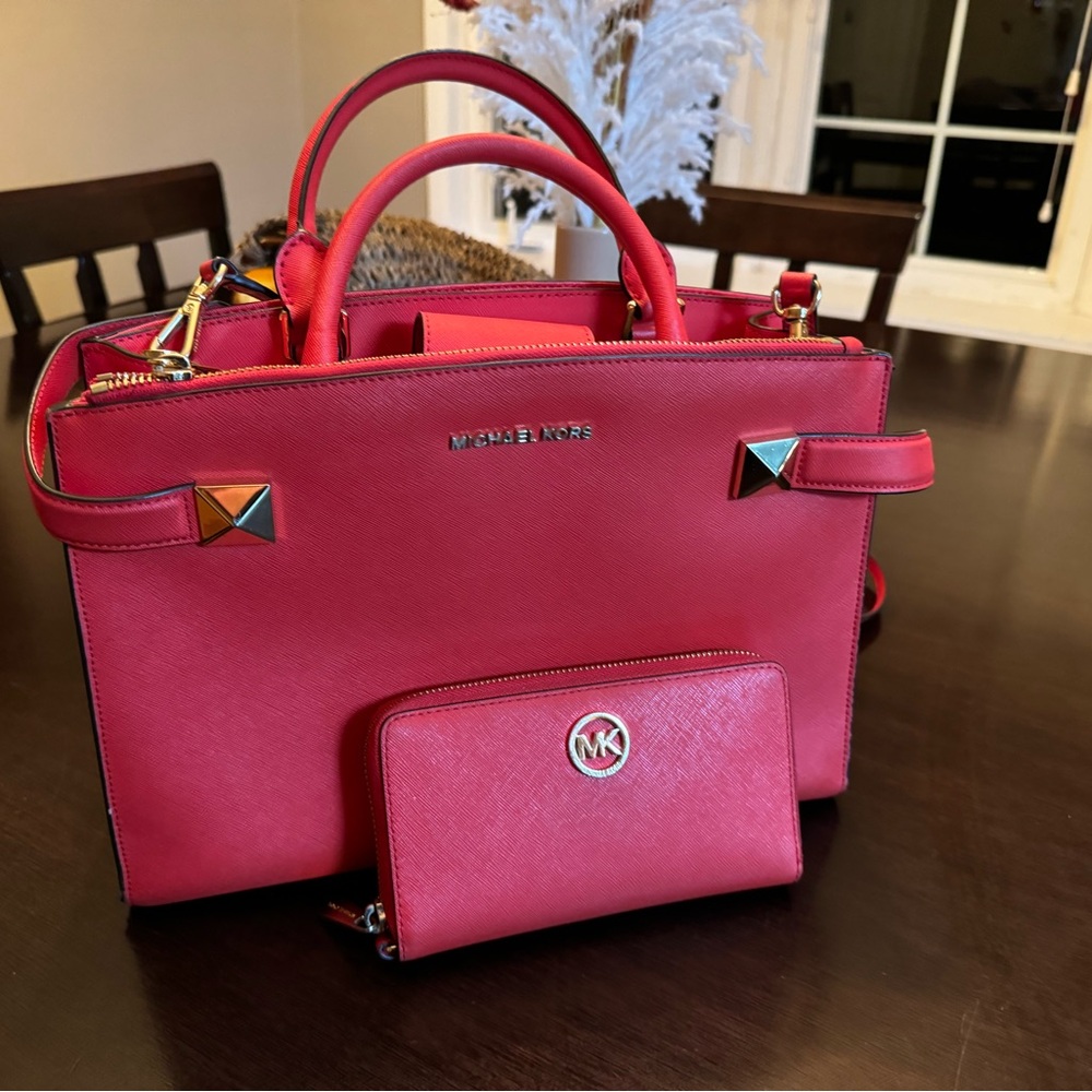 Red Michael Kors satchel. Used once